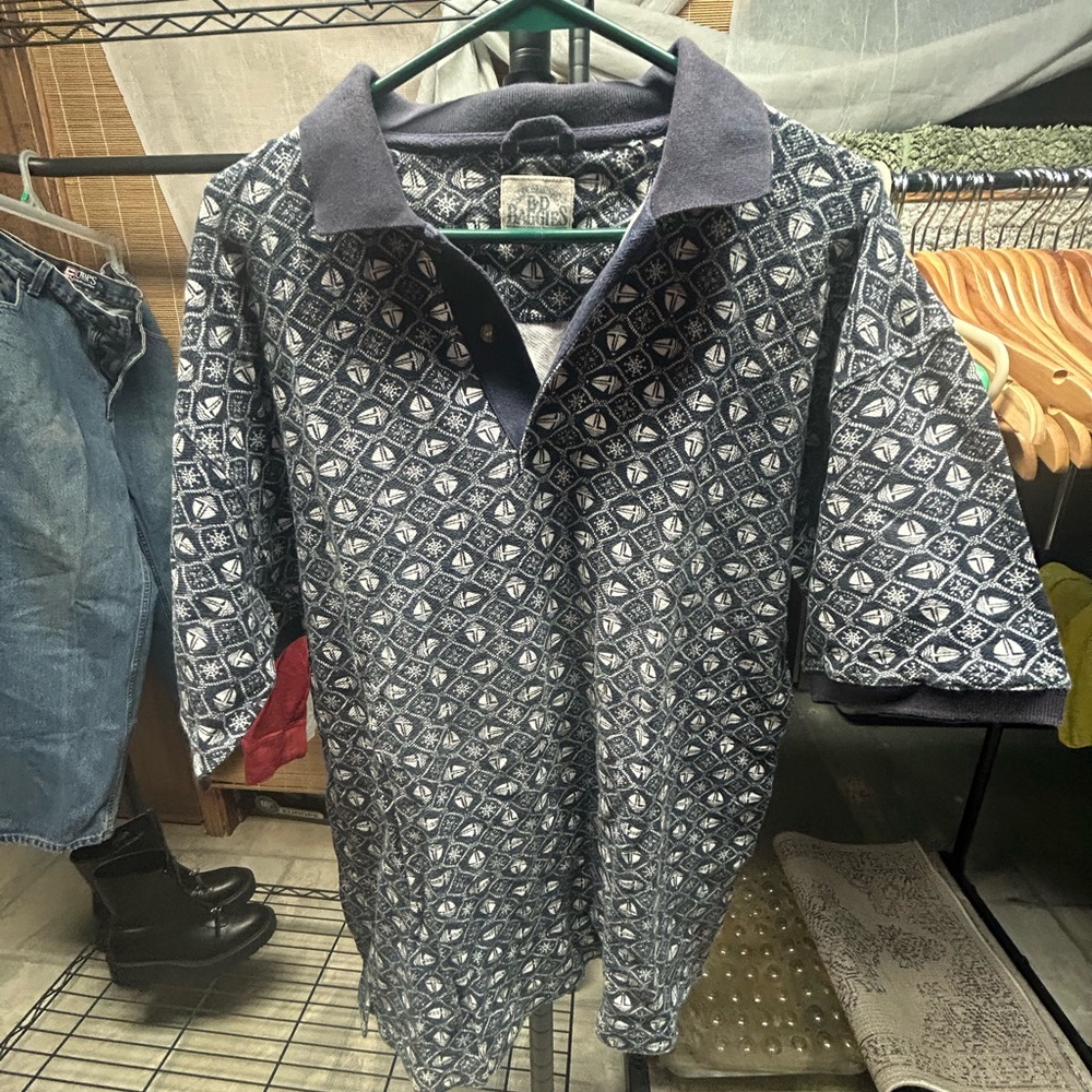 Navy Patterned Polo Shirt